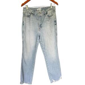 GOOD AMERICAN 14 / 32 Blue Jeans Curve Straight High Rise Fray Hem Light Wash